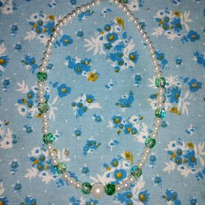 Elegant Pearl and Green Bead Necklace